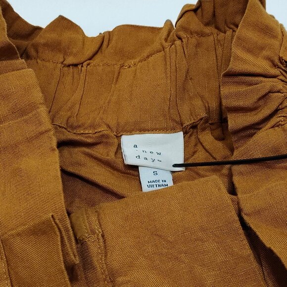 A New Day Oversized Paperbag Baggy Cargo Short Drawstring Rust Small Linen Blend - Picture 5 of 6